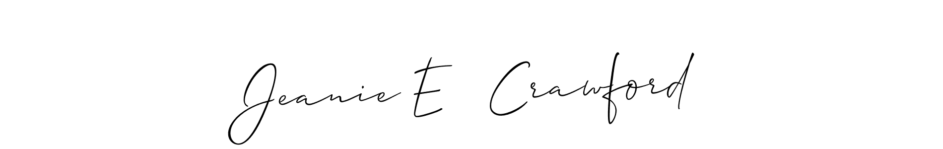 The best way (Allison_Script) to make a short signature is to pick only two or three words in your name. The name Jeanie E   Crawford include a total of six letters. For converting this name. Jeanie E   Crawford signature style 2 images and pictures png