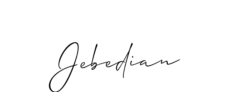The best way (Allison_Script) to make a short signature is to pick only two or three words in your name. The name Jebedian include a total of six letters. For converting this name. Jebedian signature style 2 images and pictures png