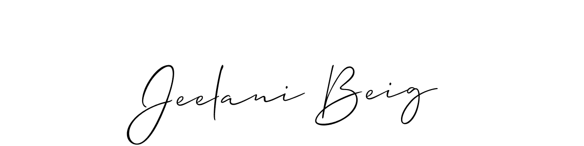 The best way (Allison_Script) to make a short signature is to pick only two or three words in your name. The name Jeelani Beig include a total of six letters. For converting this name. Jeelani Beig signature style 2 images and pictures png