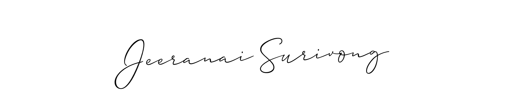 Allison_Script is a professional signature style that is perfect for those who want to add a touch of class to their signature. It is also a great choice for those who want to make their signature more unique. Get Jeeranai Surivong name to fancy signature for free. Jeeranai Surivong signature style 2 images and pictures png