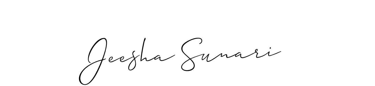 It looks lik you need a new signature style for name Jeesha Sunari. Design unique handwritten (Allison_Script) signature with our free signature maker in just a few clicks. Jeesha Sunari signature style 2 images and pictures png