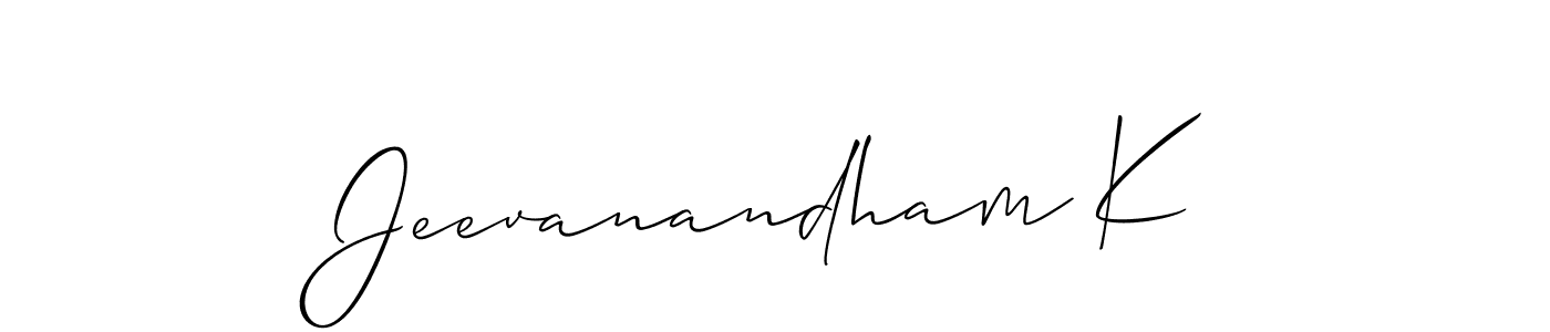 How to make Jeevanandham K signature? Allison_Script is a professional autograph style. Create handwritten signature for Jeevanandham K name. Jeevanandham K signature style 2 images and pictures png
