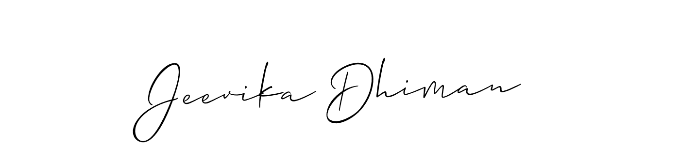 The best way (Allison_Script) to make a short signature is to pick only two or three words in your name. The name Jeevika Dhiman include a total of six letters. For converting this name. Jeevika Dhiman signature style 2 images and pictures png