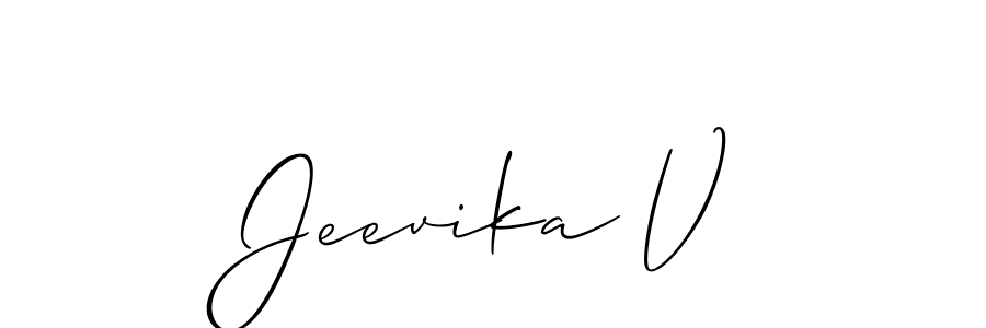 It looks lik you need a new signature style for name Jeevika V. Design unique handwritten (Allison_Script) signature with our free signature maker in just a few clicks. Jeevika V signature style 2 images and pictures png