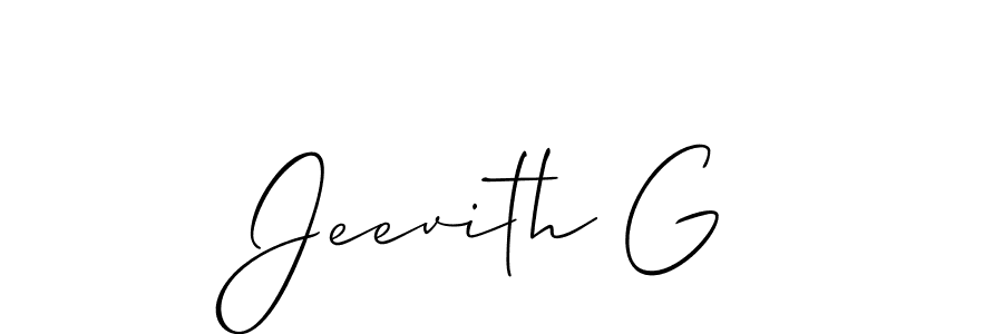 The best way (Allison_Script) to make a short signature is to pick only two or three words in your name. The name Jeevith G include a total of six letters. For converting this name. Jeevith G signature style 2 images and pictures png