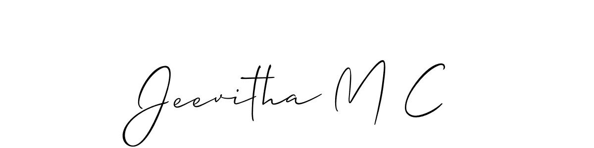 The best way (Allison_Script) to make a short signature is to pick only two or three words in your name. The name Jeevitha M C include a total of six letters. For converting this name. Jeevitha M C signature style 2 images and pictures png