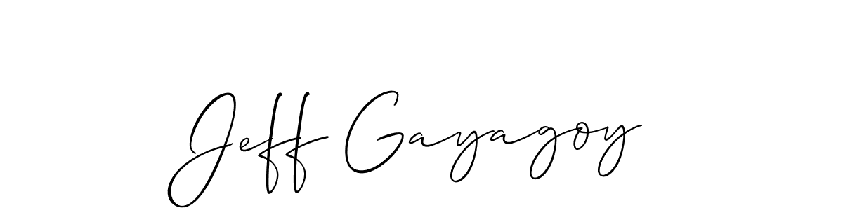 The best way (Allison_Script) to make a short signature is to pick only two or three words in your name. The name Jeff Gayagoy include a total of six letters. For converting this name. Jeff Gayagoy signature style 2 images and pictures png