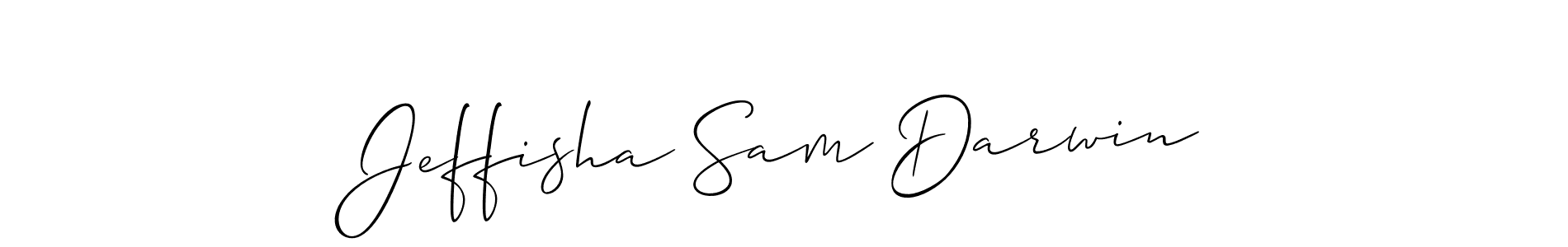 You should practise on your own different ways (Allison_Script) to write your name (Jeffisha Sam Darwin) in signature. don't let someone else do it for you. Jeffisha Sam Darwin signature style 2 images and pictures png