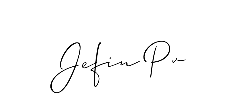 How to make Jefin Pv name signature. Use Allison_Script style for creating short signs online. This is the latest handwritten sign. Jefin Pv signature style 2 images and pictures png