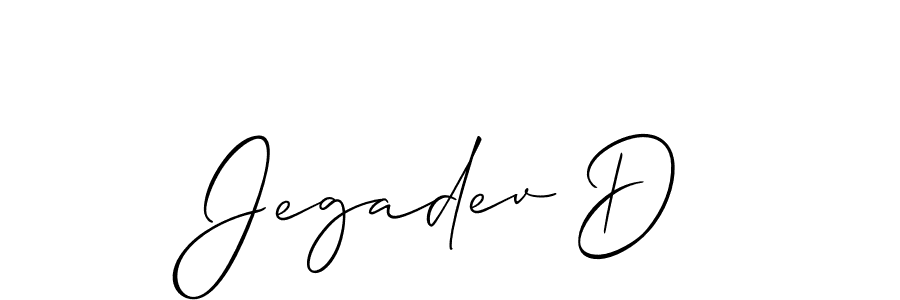 How to make Jegadev D name signature. Use Allison_Script style for creating short signs online. This is the latest handwritten sign. Jegadev D signature style 2 images and pictures png