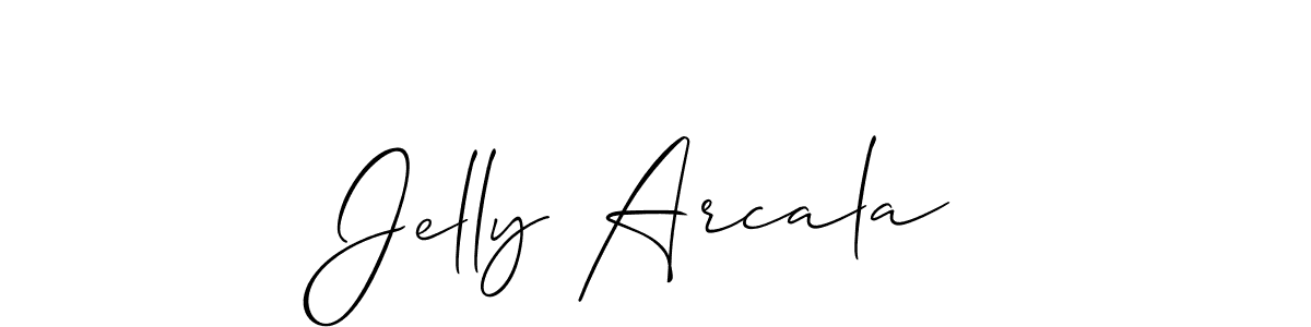 The best way (Allison_Script) to make a short signature is to pick only two or three words in your name. The name Jelly Arcala include a total of six letters. For converting this name. Jelly Arcala signature style 2 images and pictures png