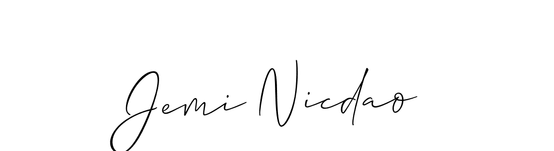 Make a short Jemi Nicdao signature style. Manage your documents anywhere anytime using Allison_Script. Create and add eSignatures, submit forms, share and send files easily. Jemi Nicdao signature style 2 images and pictures png