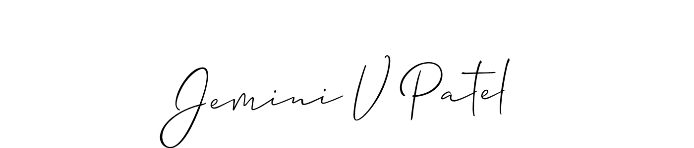 This is the best signature style for the Jemini V Patel name. Also you like these signature font (Allison_Script). Mix name signature. Jemini V Patel signature style 2 images and pictures png