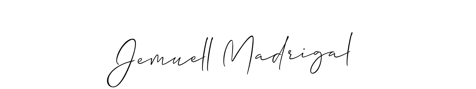 The best way (Allison_Script) to make a short signature is to pick only two or three words in your name. The name Jemuell Madrigal include a total of six letters. For converting this name. Jemuell Madrigal signature style 2 images and pictures png