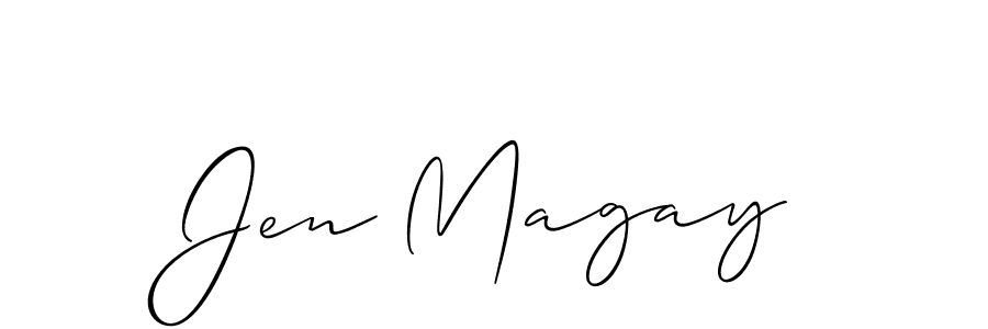 The best way (Allison_Script) to make a short signature is to pick only two or three words in your name. The name Jen Magay include a total of six letters. For converting this name. Jen Magay signature style 2 images and pictures png