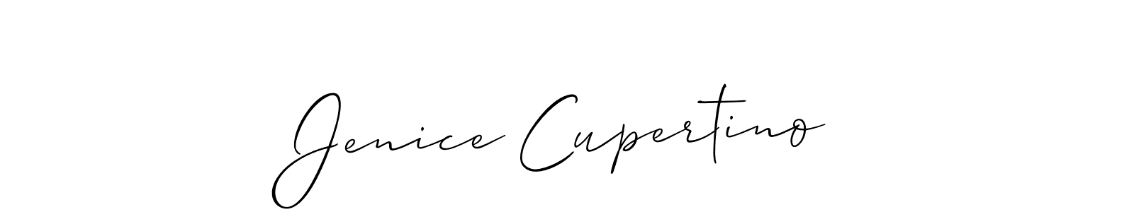 The best way (Allison_Script) to make a short signature is to pick only two or three words in your name. The name Jenice Cupertino include a total of six letters. For converting this name. Jenice Cupertino signature style 2 images and pictures png