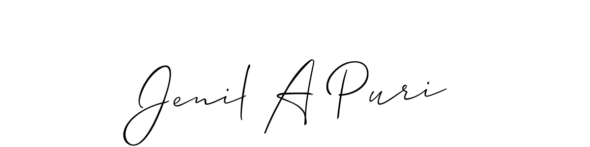 How to make Jenil A Puri signature? Allison_Script is a professional autograph style. Create handwritten signature for Jenil A Puri name. Jenil A Puri signature style 2 images and pictures png