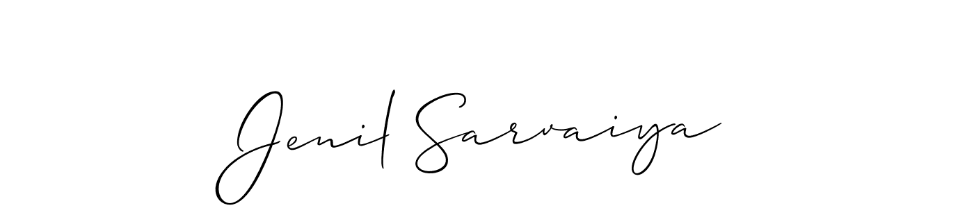 It looks lik you need a new signature style for name Jenil Sarvaiya. Design unique handwritten (Allison_Script) signature with our free signature maker in just a few clicks. Jenil Sarvaiya signature style 2 images and pictures png