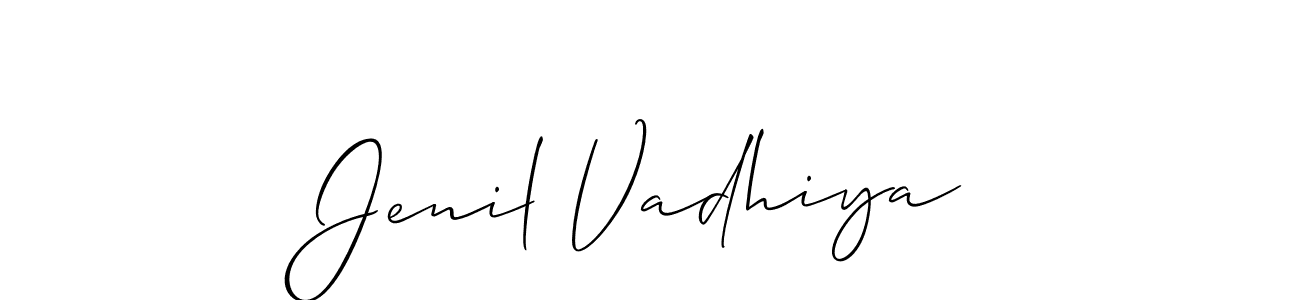 Make a short Jenil Vadhiya signature style. Manage your documents anywhere anytime using Allison_Script. Create and add eSignatures, submit forms, share and send files easily. Jenil Vadhiya signature style 2 images and pictures png