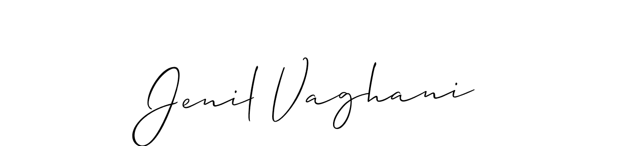 The best way (Allison_Script) to make a short signature is to pick only two or three words in your name. The name Jenil Vaghani include a total of six letters. For converting this name. Jenil Vaghani signature style 2 images and pictures png