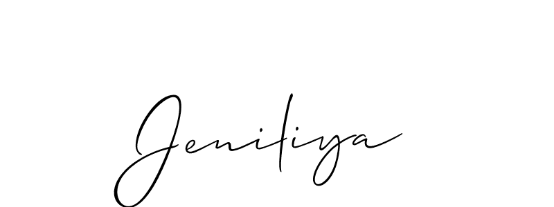 Allison_Script is a professional signature style that is perfect for those who want to add a touch of class to their signature. It is also a great choice for those who want to make their signature more unique. Get Jeniliya name to fancy signature for free. Jeniliya signature style 2 images and pictures png