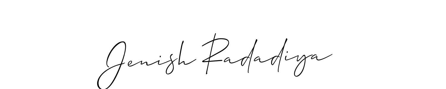 Make a beautiful signature design for name Jenish Radadiya. With this signature (Allison_Script) style, you can create a handwritten signature for free. Jenish Radadiya signature style 2 images and pictures png