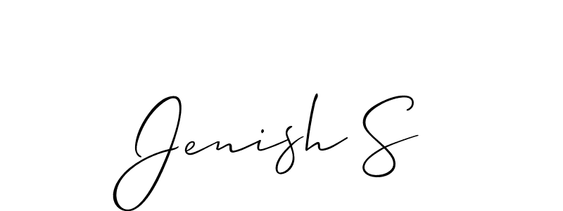 if you are searching for the best signature style for your name Jenish S. so please give up your signature search. here we have designed multiple signature styles  using Allison_Script. Jenish S signature style 2 images and pictures png