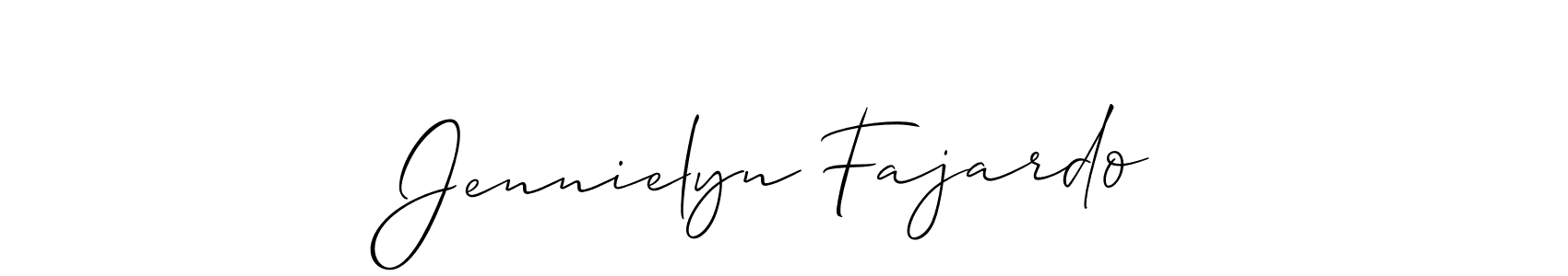 It looks lik you need a new signature style for name Jennielyn Fajardo. Design unique handwritten (Allison_Script) signature with our free signature maker in just a few clicks. Jennielyn Fajardo signature style 2 images and pictures png