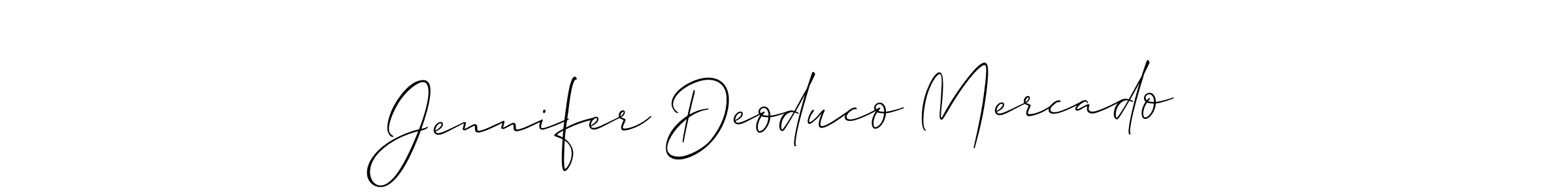 The best way (Allison_Script) to make a short signature is to pick only two or three words in your name. The name Jennifer Deoduco Mercado include a total of six letters. For converting this name. Jennifer Deoduco Mercado signature style 2 images and pictures png