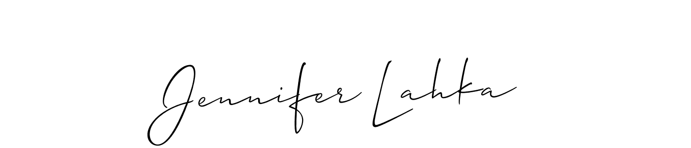 How to make Jennifer Lahka name signature. Use Allison_Script style for creating short signs online. This is the latest handwritten sign. Jennifer Lahka signature style 2 images and pictures png