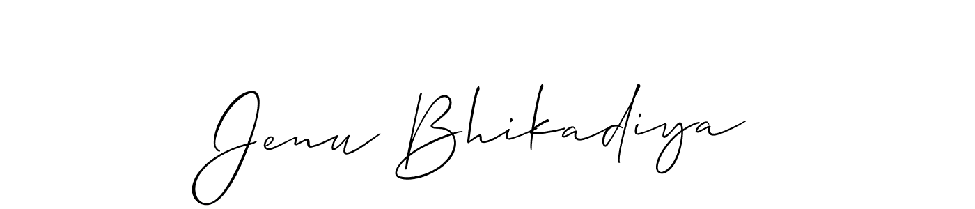 The best way (Allison_Script) to make a short signature is to pick only two or three words in your name. The name Jenu Bhikadiya include a total of six letters. For converting this name. Jenu Bhikadiya signature style 2 images and pictures png