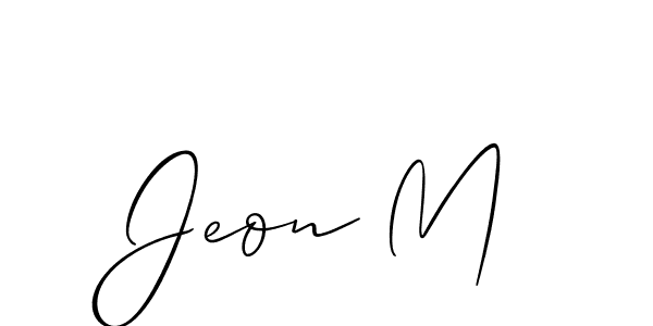 The best way (Allison_Script) to make a short signature is to pick only two or three words in your name. The name Jeon M include a total of six letters. For converting this name. Jeon M signature style 2 images and pictures png