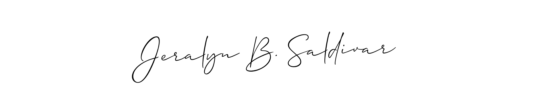 Also You can easily find your signature by using the search form. We will create Jeralyn B. Saldivar name handwritten signature images for you free of cost using Allison_Script sign style. Jeralyn B. Saldivar signature style 2 images and pictures png
