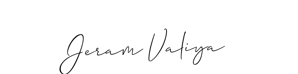 The best way (Allison_Script) to make a short signature is to pick only two or three words in your name. The name Jeram Valiya include a total of six letters. For converting this name. Jeram Valiya signature style 2 images and pictures png