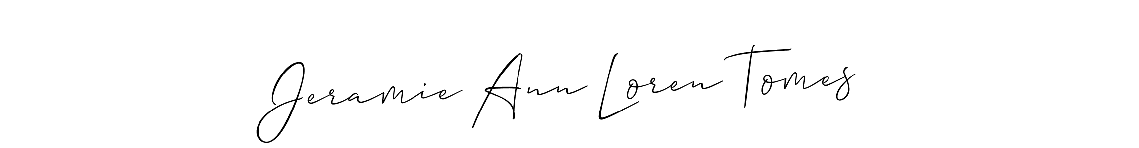 It looks lik you need a new signature style for name Jeramie Ann Loren Tomes. Design unique handwritten (Allison_Script) signature with our free signature maker in just a few clicks. Jeramie Ann Loren Tomes signature style 2 images and pictures png