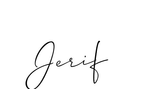 Use a signature maker to create a handwritten signature online. With this signature software, you can design (Allison_Script) your own signature for name Jerif. Jerif signature style 2 images and pictures png