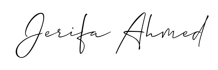 Personalize your online presence with Jerifa Ahmed signature rendered in elegant Allison_Script font. Great for website footers and blogs. Jerifa Ahmed signature style 2 images and pictures png