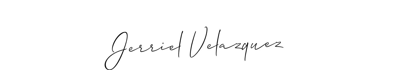 It looks lik you need a new signature style for name Jerriel Velazquez. Design unique handwritten (Allison_Script) signature with our free signature maker in just a few clicks. Jerriel Velazquez signature style 2 images and pictures png