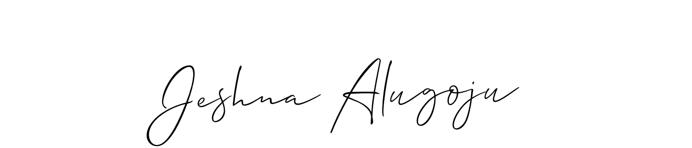 How to make Jeshna Alugoju name signature. Use Allison_Script style for creating short signs online. This is the latest handwritten sign. Jeshna Alugoju signature style 2 images and pictures png