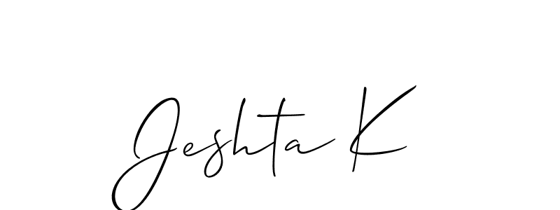 if you are searching for the best signature style for your name Jeshta K. so please give up your signature search. here we have designed multiple signature styles  using Allison_Script. Jeshta K signature style 2 images and pictures png