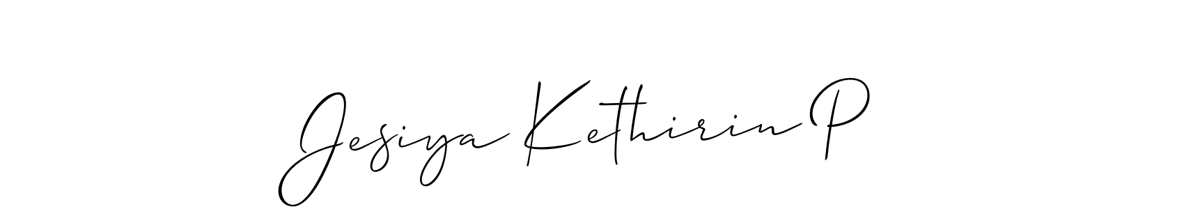 It looks lik you need a new signature style for name Jesiya Kethirin P. Design unique handwritten (Allison_Script) signature with our free signature maker in just a few clicks. Jesiya Kethirin P signature style 2 images and pictures png