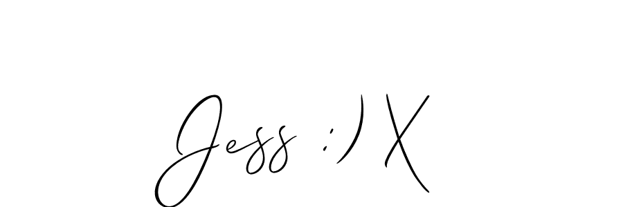 Create a beautiful signature design for name Jess :) X. With this signature (Allison_Script) fonts, you can make a handwritten signature for free. Jess :) X signature style 2 images and pictures png