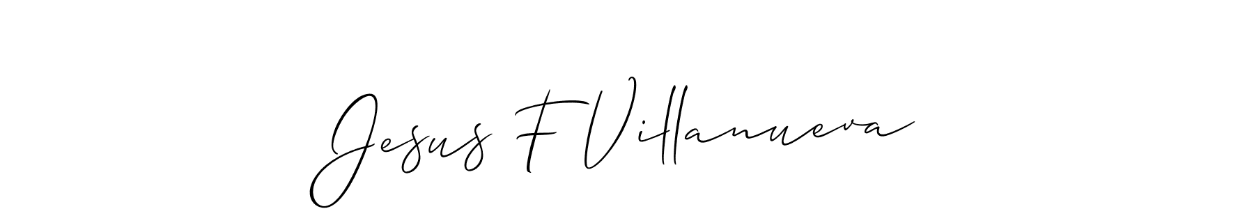 The best way (Allison_Script) to make a short signature is to pick only two or three words in your name. The name Jesus F Villanueva include a total of six letters. For converting this name. Jesus F Villanueva signature style 2 images and pictures png