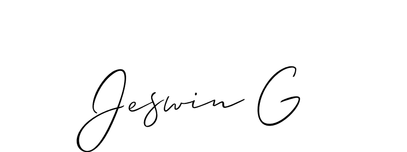 Allison_Script is a professional signature style that is perfect for those who want to add a touch of class to their signature. It is also a great choice for those who want to make their signature more unique. Get Jeswin G name to fancy signature for free. Jeswin G signature style 2 images and pictures png