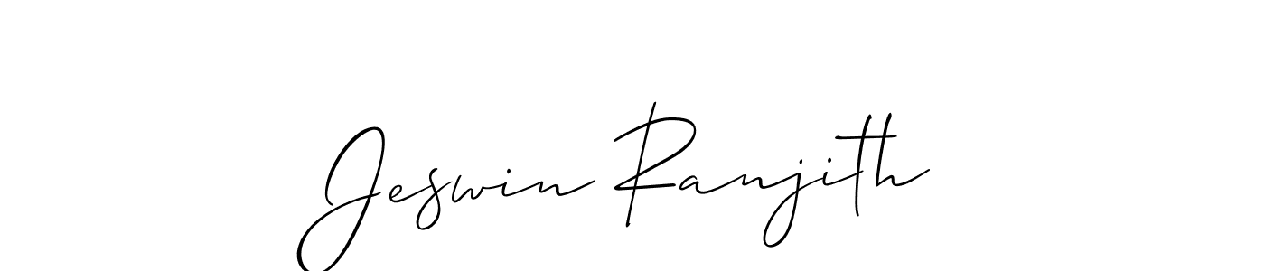 The best way (Allison_Script) to make a short signature is to pick only two or three words in your name. The name Jeswin Ranjith include a total of six letters. For converting this name. Jeswin Ranjith signature style 2 images and pictures png