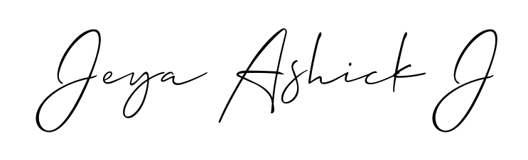 A classic penmanship look for Jeya Ashick J. The Allison_Script font brings timeless elegance and confidence to every signed document. Jeya Ashick J signature style 2 images and pictures png
