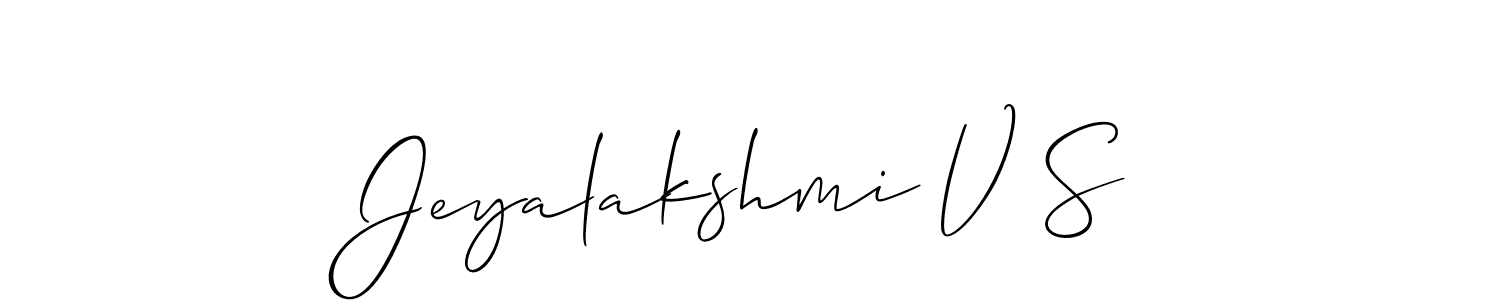 How to make Jeyalakshmi V S name signature. Use Allison_Script style for creating short signs online. This is the latest handwritten sign. Jeyalakshmi V S signature style 2 images and pictures png