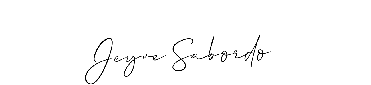 The best way (Allison_Script) to make a short signature is to pick only two or three words in your name. The name Jeyve Sabordo include a total of six letters. For converting this name. Jeyve Sabordo signature style 2 images and pictures png