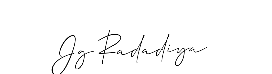 It looks lik you need a new signature style for name Jg Radadiya. Design unique handwritten (Allison_Script) signature with our free signature maker in just a few clicks. Jg Radadiya signature style 2 images and pictures png