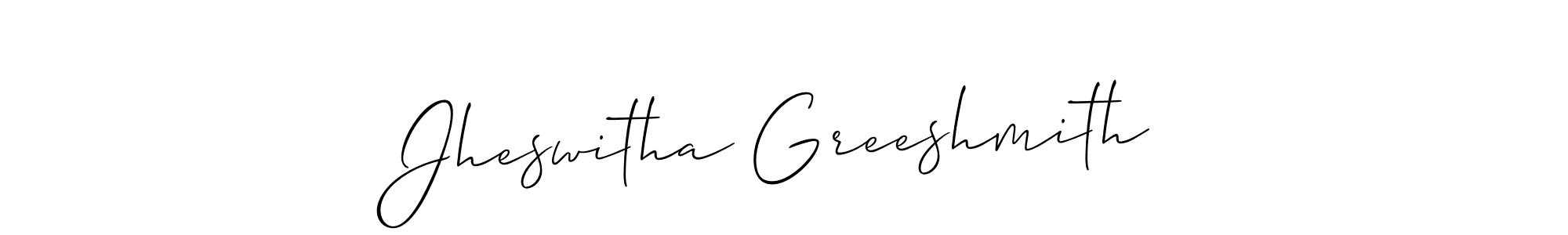 You should practise on your own different ways (Allison_Script) to write your name (Jheswitha Greeshmith) in signature. don't let someone else do it for you. Jheswitha Greeshmith signature style 2 images and pictures png